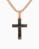 Cross Amulet in 18K Rose Gold with Forged Carbon, 24mm